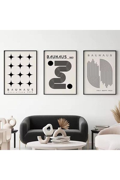 Linacci Triple Black Metal Frame Bauhaus Architectural Glass Table Set