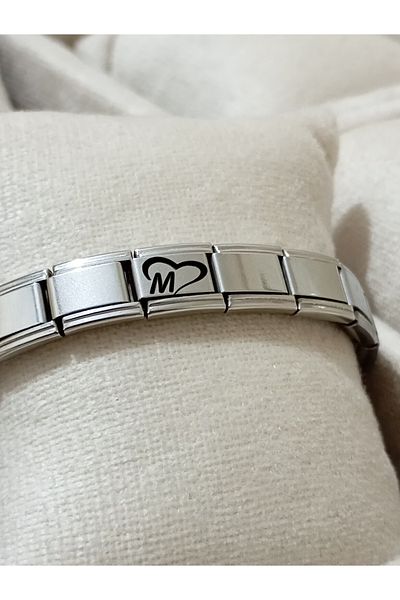 Vamoria Letter m with Heart Italian Charm Steel Bracelet