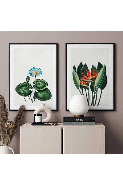 Linacci Double Black Metal Framed Green Leaf Flower Glass Table Set