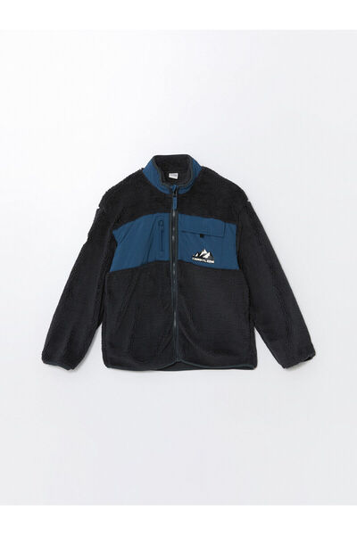 LC Waikiki Stand Collar Plush Boy's Zippered Sweatshirt