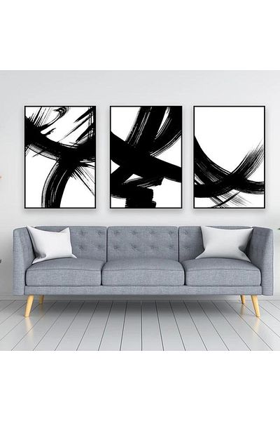 Linacci Triple Black Metal Frame Fashion Pattern Glass Table Set