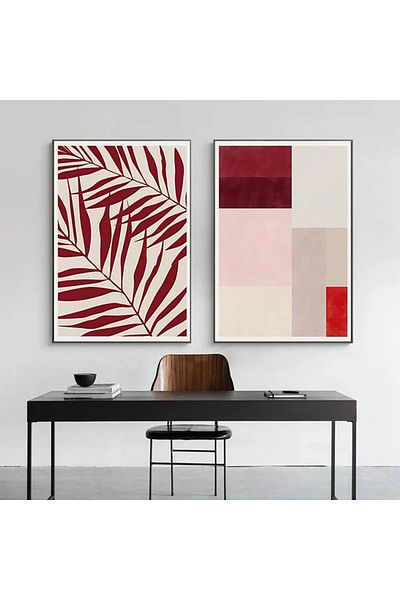 Linacci Claret Red Leaf Glass Table Set with Double Black Metal Frame