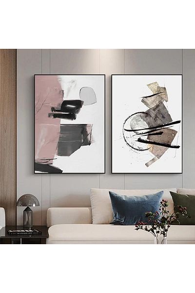 Linacci Abstract Glass Painting Set with Double Black Metal Frame