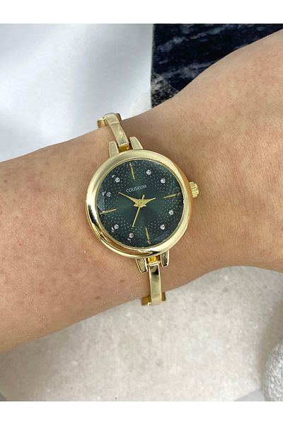 Coliseum Women's Green Gold Wristwatch with Round Tiny Stone Detail Inside