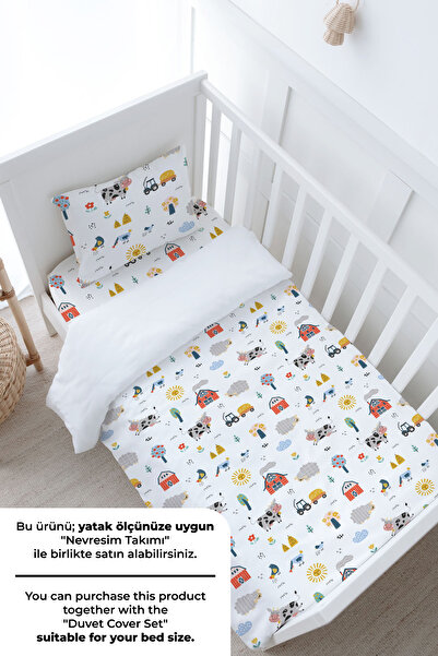 Tuğba Kuğu Bebek Boy Lastikli Çarşaf Seti - Iconic Serisi - Çiftlik Hayvanları