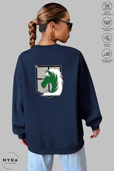Nyda Collections Unisex μακρυμάνικο Attack on Titan 4 με στάμπα με κουκούλα χωρίς κουκούλα Oversize φούτερ