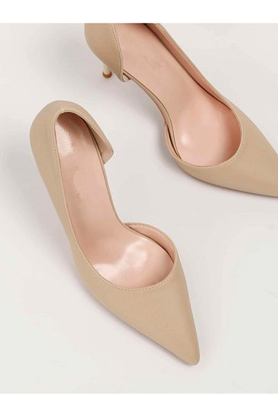 TrendyAnka Pantofi cu toc clasic stiletto cu toc subțire de 9 cm, piele nudă, piele de căprioară, asimetrici