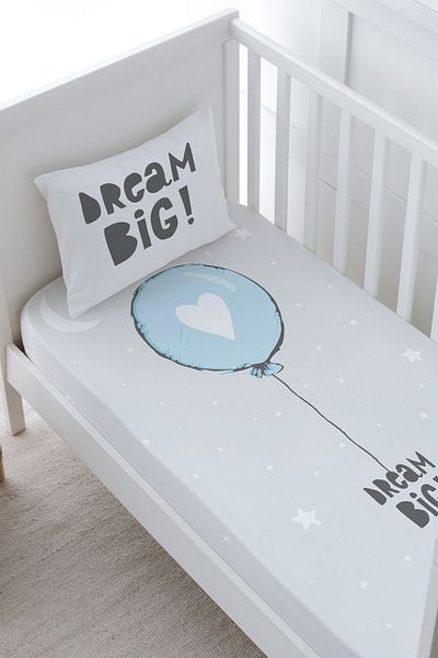 Tuğba Kuğu Baby Size Fitted Sheet Set - Pure Baby Series - Blue Heart Balloon