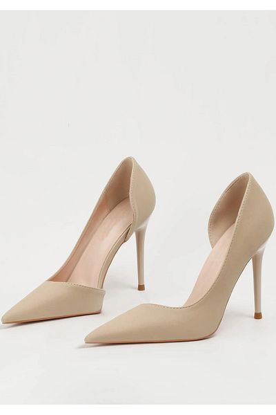 TrendyAnka Pantofi cu toc clasic stiletto cu toc subțire de 9 cm, piele nudă, piele de căprioară, asimetrici