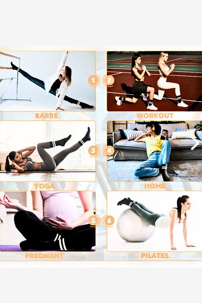 socksbox 4 Pairs Bamboo Women's Anti-Slip Sole Silicone Print Pilates Yoga Fitness Ballet Dance Sports Tennis Sock