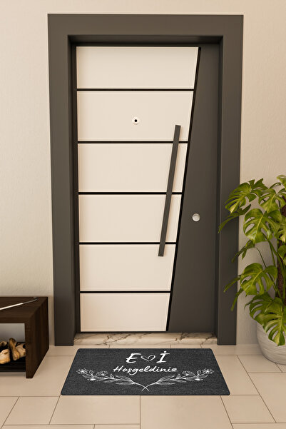 Dormot Yüksek Kaliteli Dijital Baskı siyah, kişiye özel çiçek dalı desenli Kapı Önü Paspası