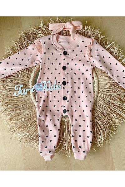 Ebru Girl Child Heart Button Pink Baby Romper