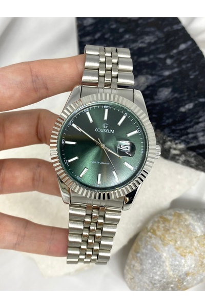 Coliseum Yuvarlak İçi Yeşil Gümüş Kordon Erkek Kol Saati