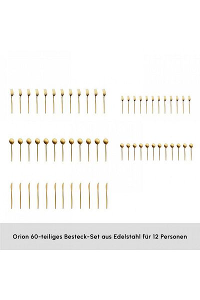 Karaca Orion Matte Gold 12-Personen 60-Teiliges Besteckset