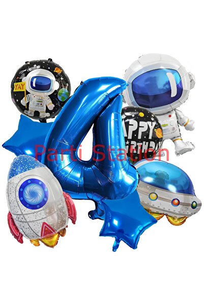Parti Station مجموعة بالونات الفضاء لرائد الفضاء بعمر 4 سنوات - مفهوم الصواري...