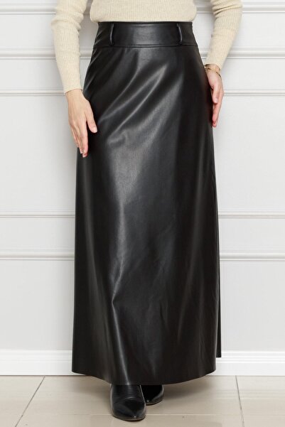 Sevitli Black Leather Skirt