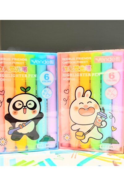 Happystore Fosforlu 6’lı karikatürlü kalem işaretleyici öğrenci kalem kırtasiye