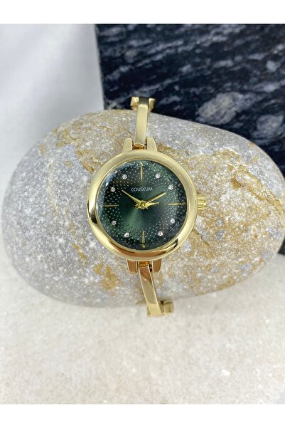 Coliseum Women's Green Gold Wristwatch with Round Tiny Stone Detail Inside