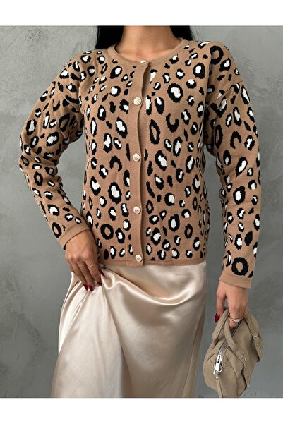 02Lady Fashion Cardigan tricot cu nasturi cu model leopard