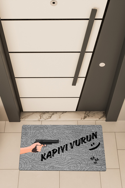 Dormot High Quality Digital Printing Grey, Knock on the Door Themed Door Front Mat