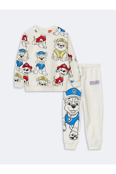 LC Waikiki Lcw Kids Beige Crew Neck Paw Patrol Printed Boys Sweatshirt and Sweatpants Set - 2-Piece t t