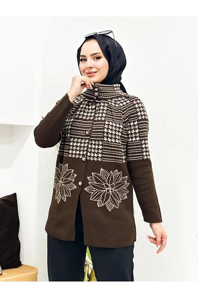02Lady Fashion cardigan tricot cu nasturi cu imprimeu floral
