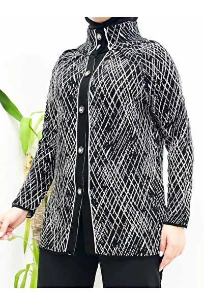 02Lady Fashion Γυναικεία ζακέτα με μοτίβο από σπασμένο γυαλί με κουμπιά