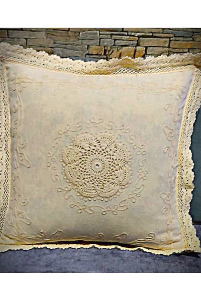 TUNCAY TEKSTİL Medium Lace Linen Late - Throw Pillow 45X45