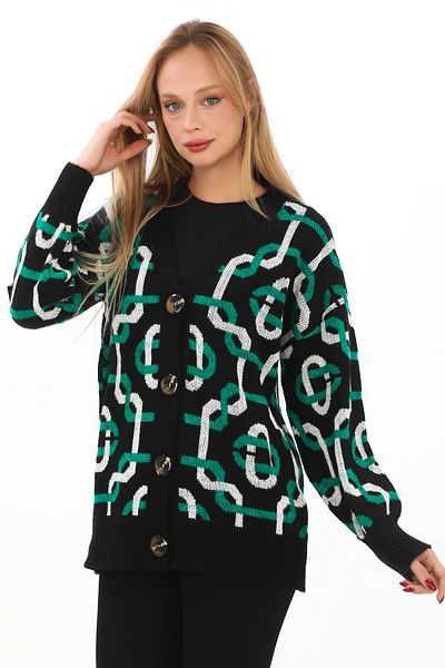 02Lady Fashion Overize Button Knitted Knitted Detailed Knitted Sweater Cardigan