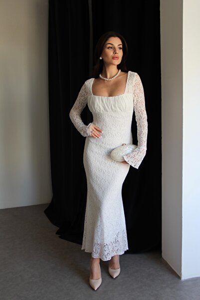 Julidress Φόρεμα με δαντέλα με δαντέλα με φόδρα από λευκό τούλι