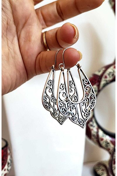 BaharEli Authentic Embroidered, Dangle, Drop / Retro Design Earrings / 4.5 cm