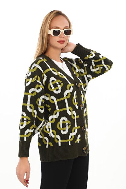 02Lady Fashion Overize Button Knitted Knitted Detailed Knitted Sweater Cardigan