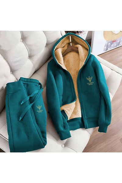 Classy طقم بدلة رياضية - قطعتين - الجزء السفلي - الجزء العلوي - التطريز - غطاء محرك السيارة - 3 خيوط بارزة - الجزء العلوي من الجزء الداخلي بدون أكمام ويلسوفت