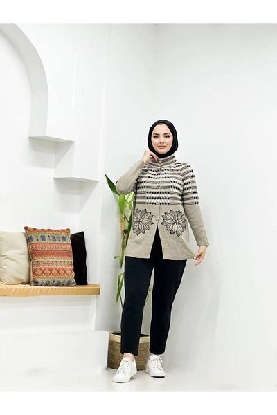 02Lady Fashion cardigan tricot cu nasturi cu imprimeu floral