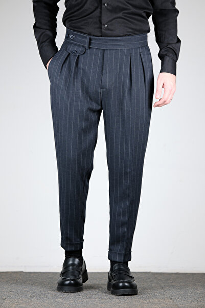 MODA Çizgili Yüksek Bel Pileli Pantolon