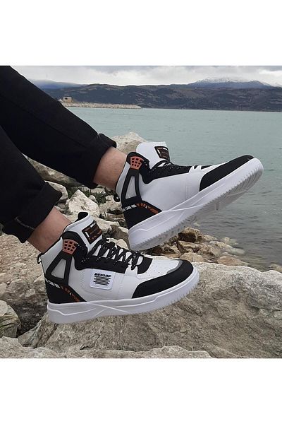 DUNLOP 2238 White-Black, Fuspeted Orthopedic High Top Basket Sneakers