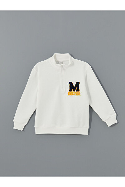 LC Waikiki Hanorac pentru băiat LCW Kids Ecru cu guler ridicat