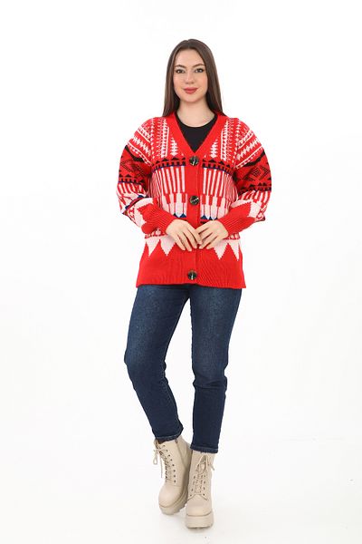 02Lady Fashion Oversize Buttoned Knitted Detailed Knitwear Cardigan