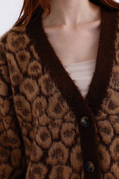 02Lady Fashion Leopard Patterned Oversize Buttoned Soft Knitted Cardigan