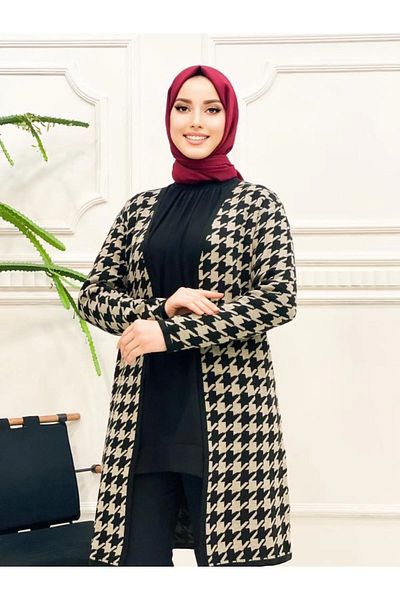 02Lady Fashion Women's Houndstooth Print Cardigan