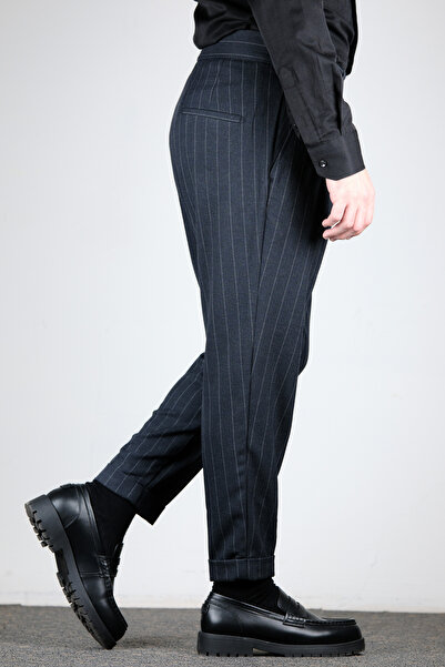 MODA Çizgili Yüksek Bel Pileli Pantolon