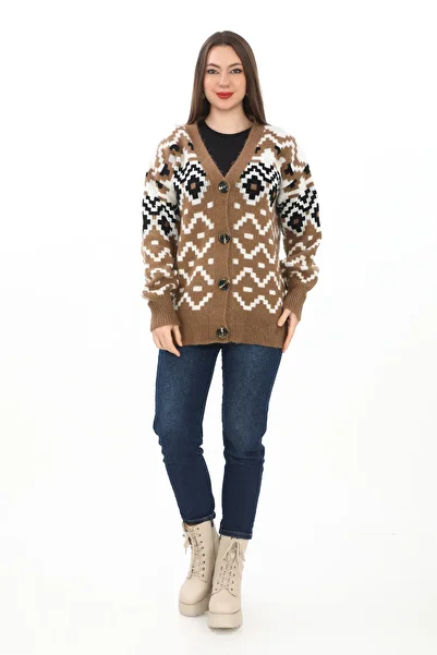 02Lady Fashion Knitted Detailed Button Cardigan