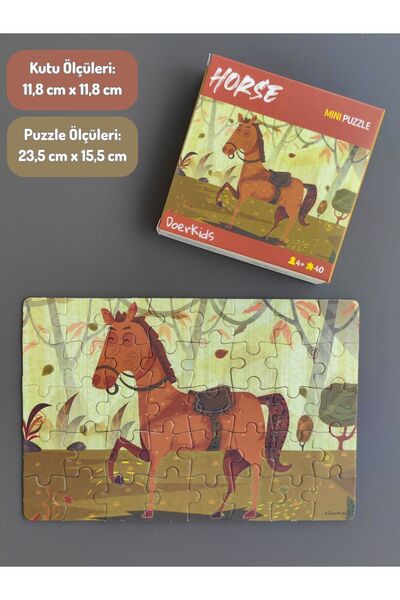 DoerKids Çiftlik Sevimli At Mini Puzzle | 40 Parça | 4 Yaş