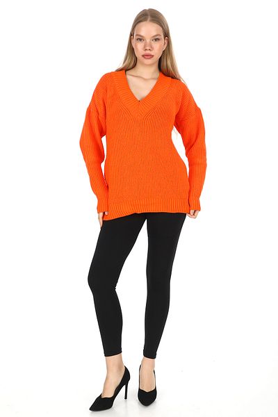 02Lady Fashion Oversize Knitwear V-Neck Sweater