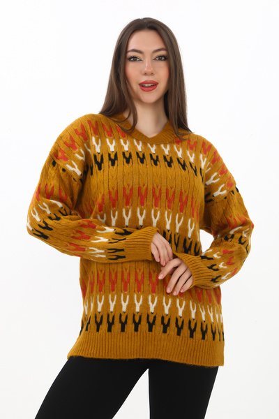 02Lady Fashion Oversize Soft Knitwear Sweater with Knitted Detail