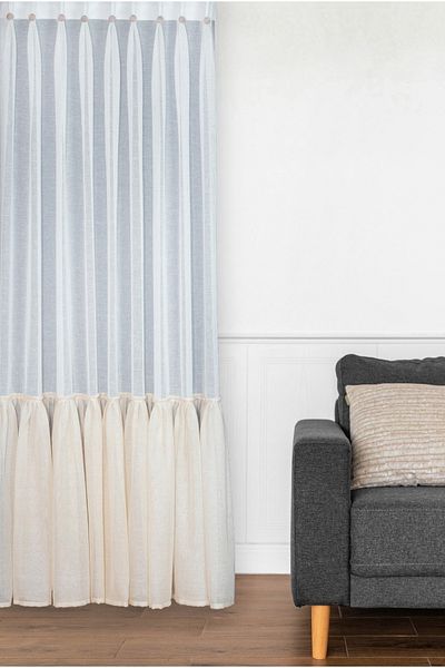 ZEDAYOR Ecru-Mink Combination - American Pleated, Ruffled and Button Detailed Linen Tulle Curtain