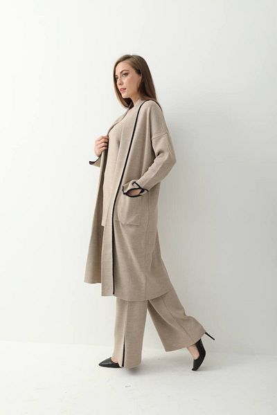 02Lady Fashion Triple Knitwear Trousers Pocket Detailed Suit