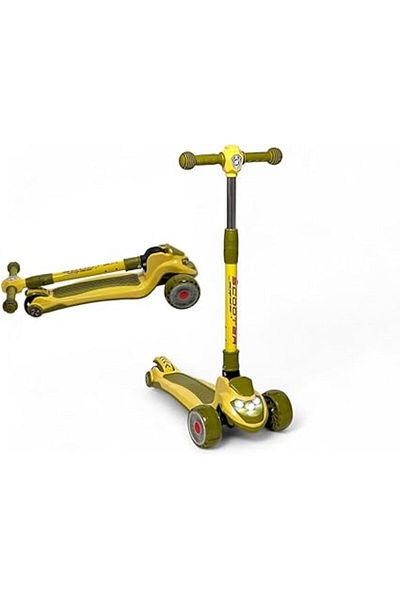 ALBADER Kick Scooters, PVC Street Scooter Adjustable Height Foldable Scooter, Lights 3 Wheel Scooter