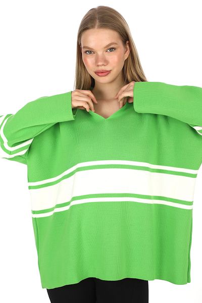 02Lady Fashion Garnili Knitwear Oversize Polo V-Neck Sweater