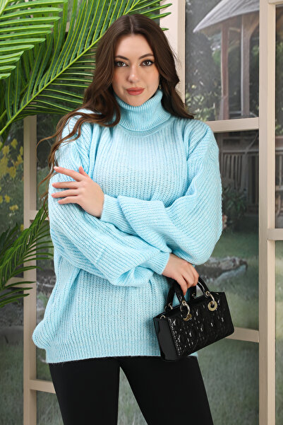 02Lady Fashion OVERSİZE BALIKÇI YAKA YUMUŞAK TRİKO KAZAK